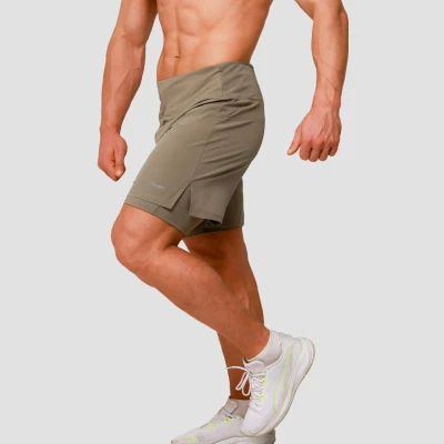 GymBeam Pulse Vetiver pánské běžecké šortky 2v1