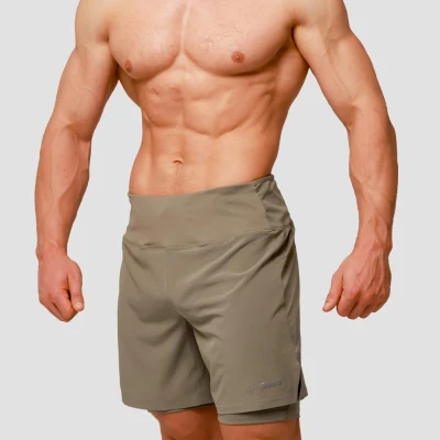 GymBeam Pulse Vetiver pánské běžecké šortky 2v1