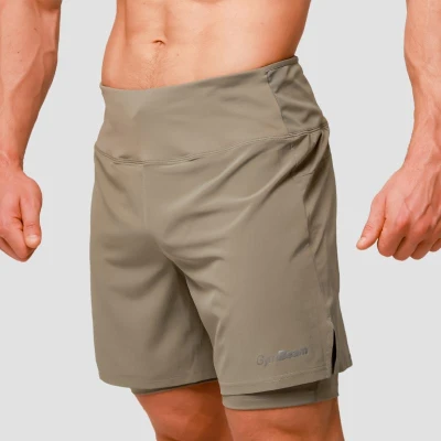 GymBeam Pulse Vetiver pánské běžecké šortky 2v1