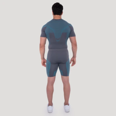 GymBeam OG1 Grey/Blue pánské bezešvé šortky