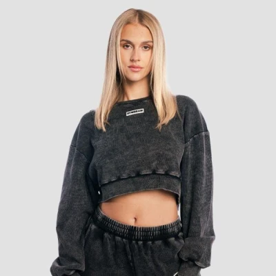 GymBeam Dámská mikina Cropped Aura Washed Black GymBeam Dámská mikina Cropped Aura Washed Black