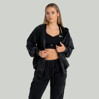 GymBeam Zip Washed STRIX černá dámská mikina se zipem