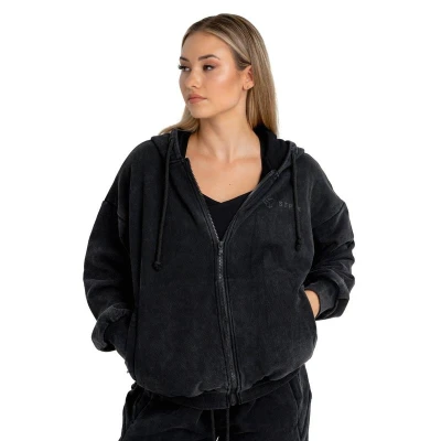 GymBeam Zip Washed STRIX černá dámská mikina se zipem