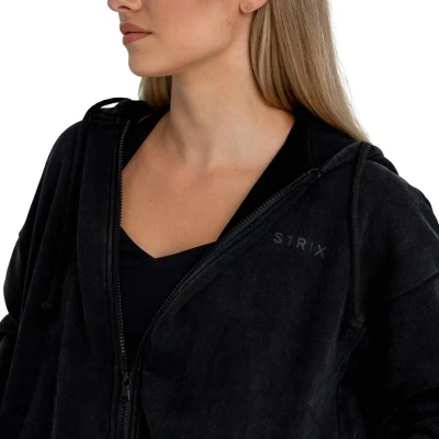 GymBeam Zip Washed STRIX černá dámská mikina se zipem