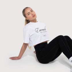 GymBeam Dámske cropped tričko Earned White
