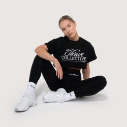 GymBeam Dámske cropped tričko Thrive Black