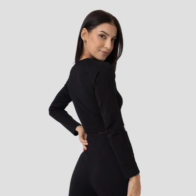 GymBeam Dámské triko FLO Ribbed Crop-Top Black