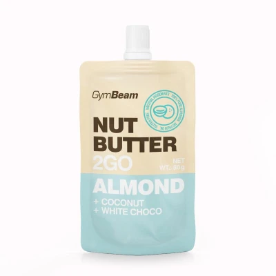 GymBeam Mandlové máslo 2GO s kokosem a bílou čokoládou 80 g