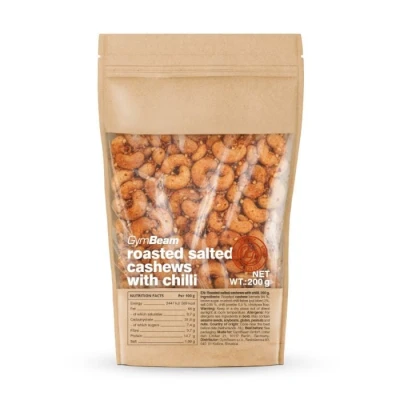 GymBeam Pražené solené kešu ořechy s chilli 200 g