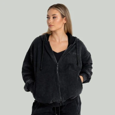 GymBeam Zip Washed STRIX černá dámská mikina se zipem