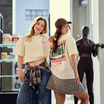 GymBeam Prague Cream unisex tričko s krátkým rukávem