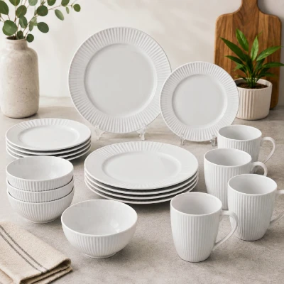 H & S Collection Jídelní sada talířů porcelán 16 ks bílá
