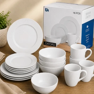 H & S Collection Jídelní sada talířů porcelán 16 ks bílá