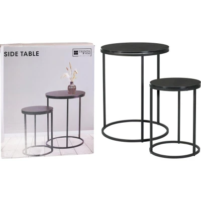 H S Collection Stolek odkládací kov/MDF černá/bílá