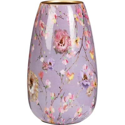 H & S Collection Váza s květinovým potiskem 30 cm růžová