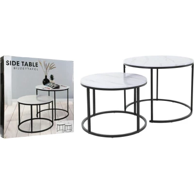 H & S Collection Odkládací stolek kulatý sada 2 ks 60 / 50 cm bílá