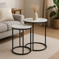 H S Collection Odkládací stolek sada 2 ks bílá/mramor 40+50 cm