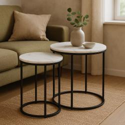 H S Collection Odkládací stolek sada 2 ks bílá/mramor 40+50 cm