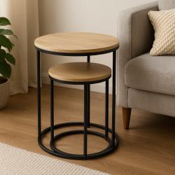 H S Collection Odkládací stolek sada 2 ks černá/dřevo 40+50 cm