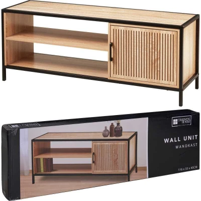 H S Collection TV stolek skříňka s policemi 116x33x45 cm černá/dřevo