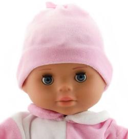 Hamiro panenka miminko 40cm pevné tělíčko růžovo-bílý obleček v krabici