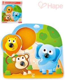 Hape DŘEVO Baby puzzle vkládací s úchyty zvířátka džungle 3 dílky na desce Hape DŘEVO Baby puzzle vkládací s úchyty zvířátka džungle 3 dílky na desce