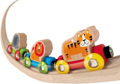 Hape DREVO Baby vláčik so zvieratkami Cesta džungľou (drevená hračka)