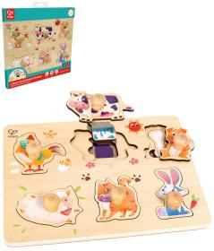 Hape DŘEVO Puzzle baby vkládací Farma s úchyty 12 dílků na desce