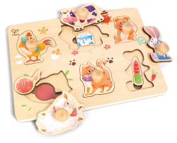 Hape DŘEVO Puzzle baby vkládací Farma s úchyty 12 dílků na desce