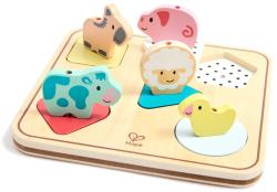 Hape DŘEVO Puzzle baby vkládací Zvířátka 5 dílků na baterie Zvuk