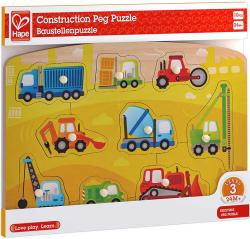 Hape DŘEVO Puzzle na desce Stavaři auta 9 dílků s úchyty skládačka