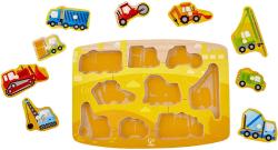 Hape DŘEVO Puzzle na desce Stavaři auta 9 dílků s úchyty skládačka
