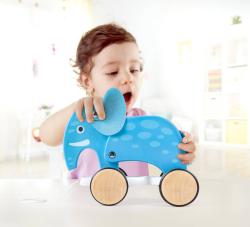 Hape DŘEVO Sloník baby tahací na kolečkách (dřevěná hračka)