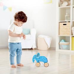 Hape DŘEVO Sloník baby tahací na kolečkách (dřevěná hračka)