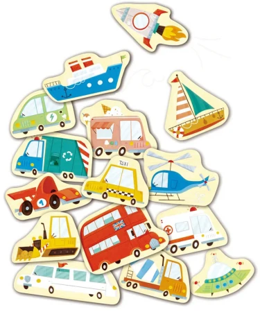 Hape DŘEVO Vozidla magnetická set 30ks magnetky (dřevěná hračka)