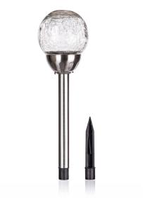 HAPPY GREEN Lampa solární KOULE 10cm v.38,5cm, 2LED čirá, popraskaná