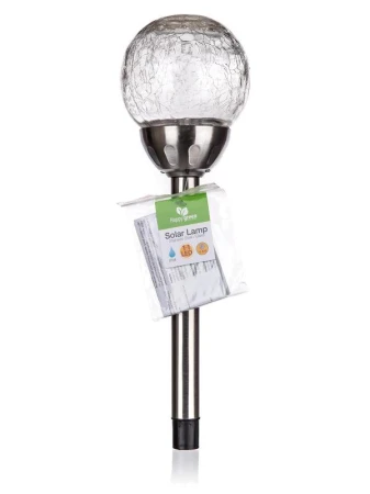 HAPPY GREEN Lampa solární KOULE 10cm v.38,5cm, 2LED čirá, popraskaná