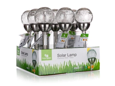 HAPPY GREEN Lampa solární KOULE 10cm v.38,5cm, 2LED čirá, popraskaná