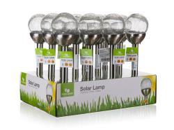 HAPPY GREEN Lampa solární KOULE 6cm, v.33,5cm, 1LED, nerez/sklo čirá