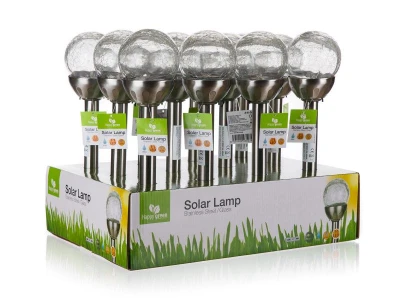 HAPPY GREEN Lampa solární KOULE 6cm, v.33,5cm, 1LED, nerez/sklo čirá