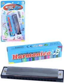 Harmonika foukací kovová 13cm set s papírovou krabičkou (hudební nástroje)