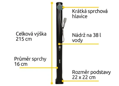 Hawaj solární sprcha 38 l s ruční sprchou | černá