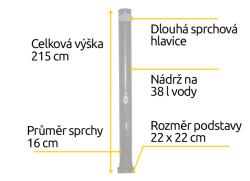 Hawaj Solární sprcha Uno 38 l černá s dlouhou hlavicí