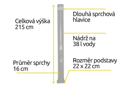 Hawaj Solární sprcha Uno 38 l černá s dlouhou hlavicí