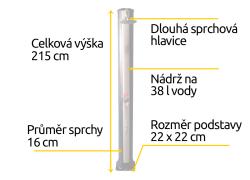 Hawaj Solární sprcha Uno 38 l černo-stříbrná s dlouhou hlavicí