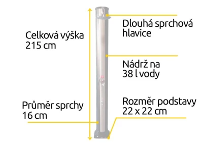 Hawaj Solární sprcha Uno 38 l černo-stříbrná s dlouhou hlavicí