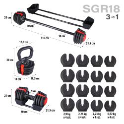 HMS Jednoruční / obouruční variabilní činka SGR18 PRO SET 3v1 40 kg