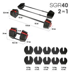 HMS Jednoruční / obouruční variabilní činka SGR40 PRO SET 2v1 40 kg