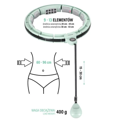 HMS Masážní hula hoop HHM13 se závažím, magnety a počítadlem zelená