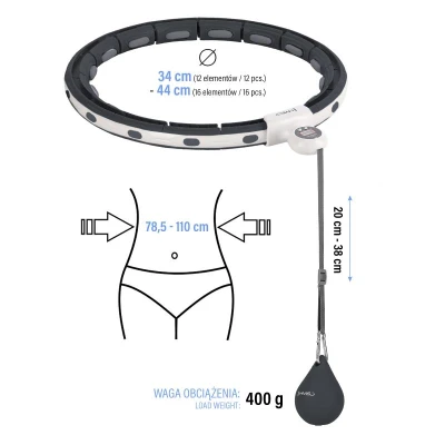 HMS Masážní hula hoop HHM15 se závažím, magnety a počítadlem černá